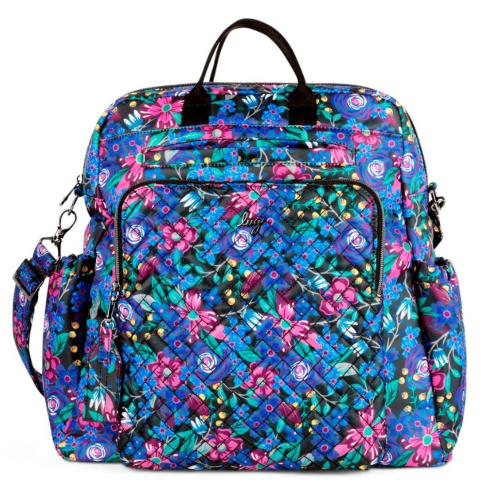 NWT LUG Sonata Whimsy Black Crossbody convertible tote carry-on floral bag